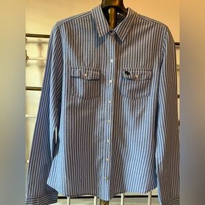 Abercrombie & Fitch Navy and White Striped Button Down
